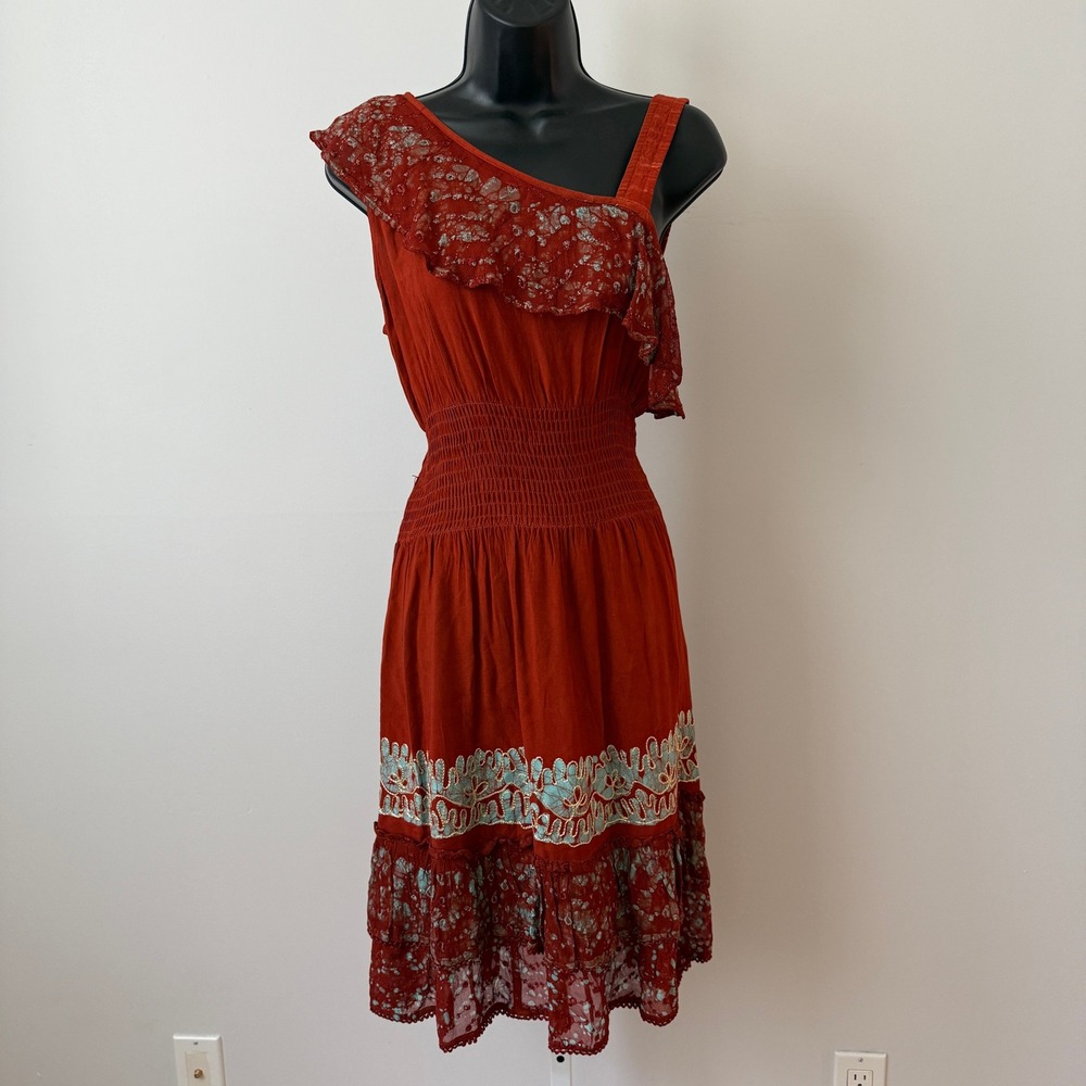 Fashion Terminal Cotton Boho Flowy Beachy Relaxed Shabby Dress OS Orange